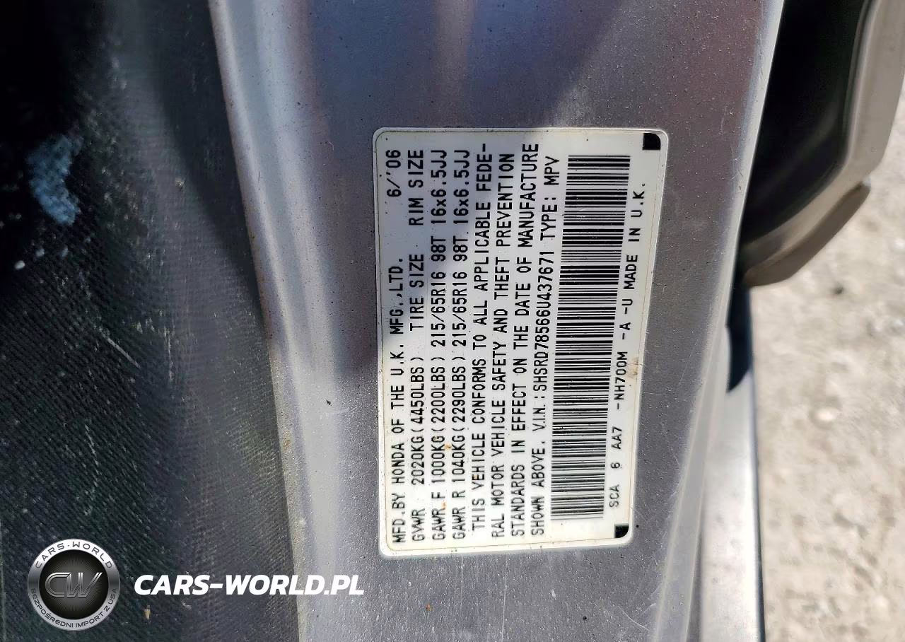 2006 Honda Cr-V Lx VIN:SHSRD78566U437671 - 14