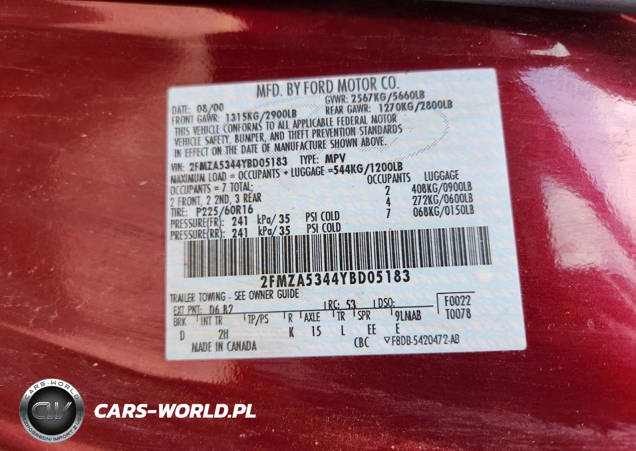 2000 Ford Windstar Sel VIN:2FMZA5344YBD05183 - 13