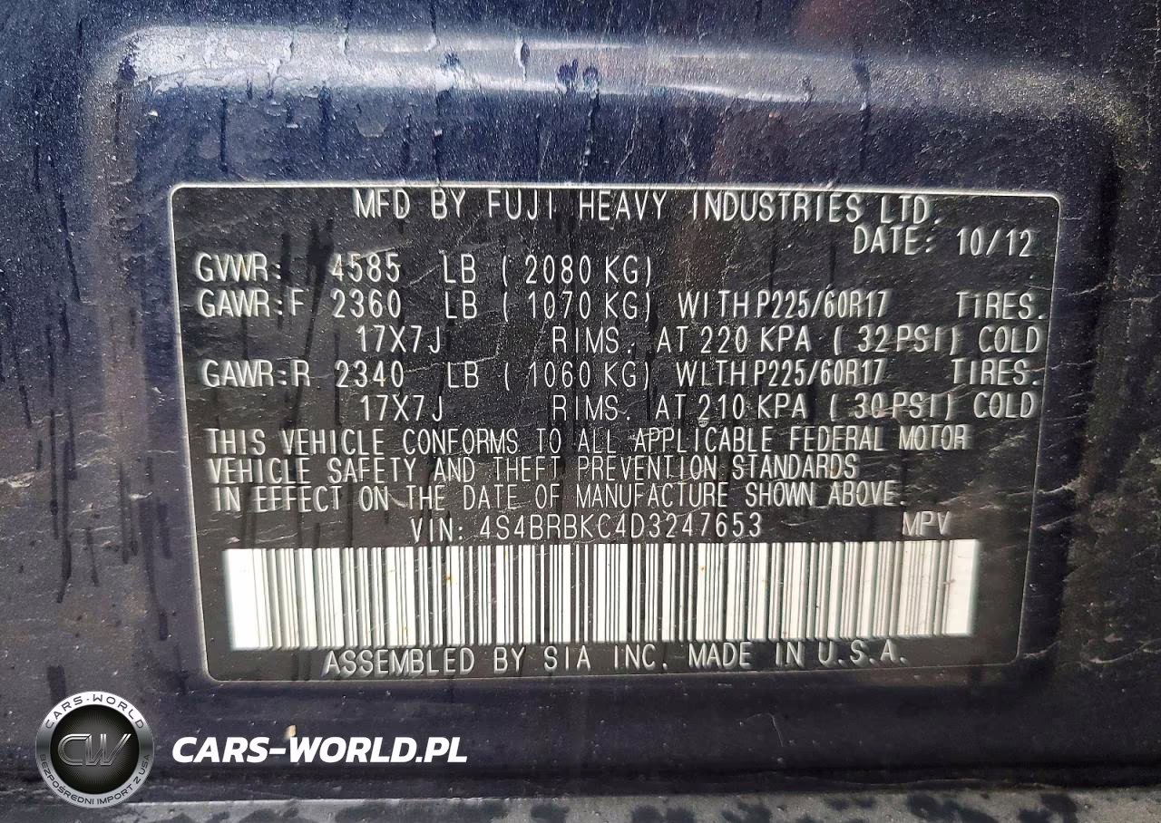 2013 Subaru Outback 2.5I Limited VIN:4S4BRBKC4D3247653 - 14