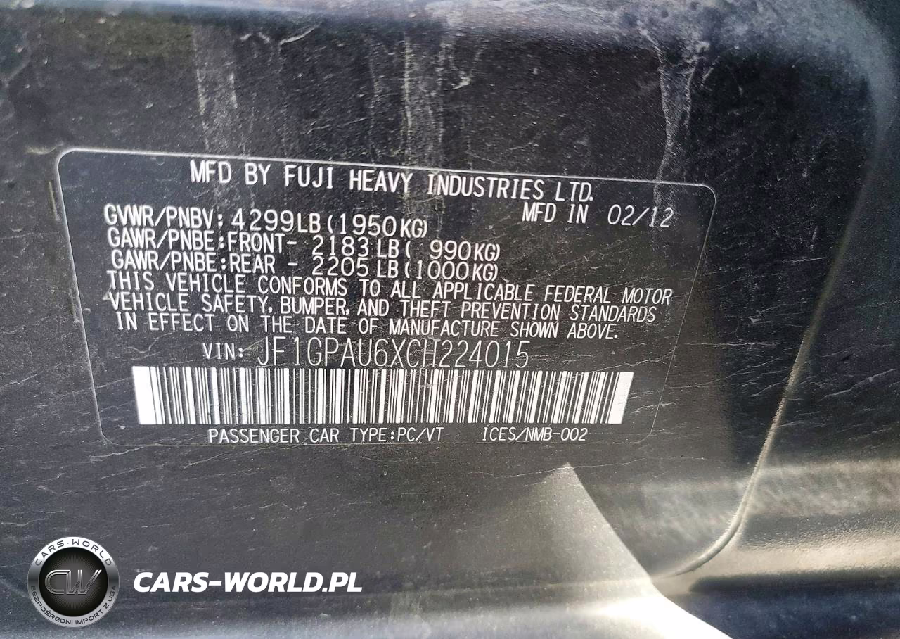 2012 Subaru Impreza Sport Limited VIN:JF1GPAU6XCH224015 - 12