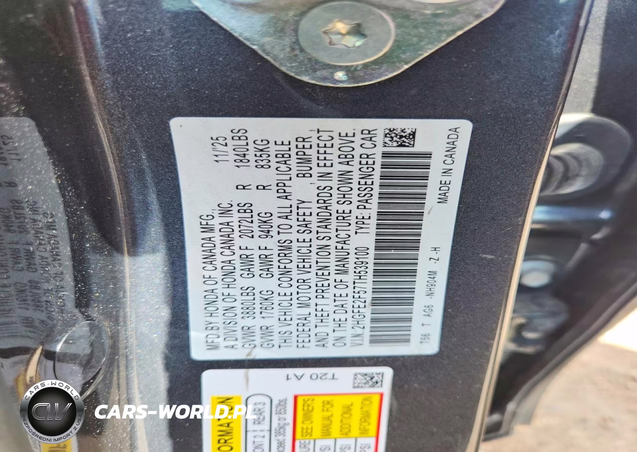 2026 Honda Civic Sport VIN:2HGFE2F57TH539100 - 12