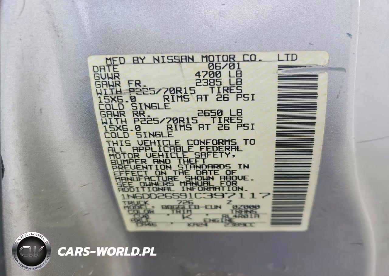 2001 Nissan Frontier King Cab Xe VIN:1N6DD26S91C397117 - 12