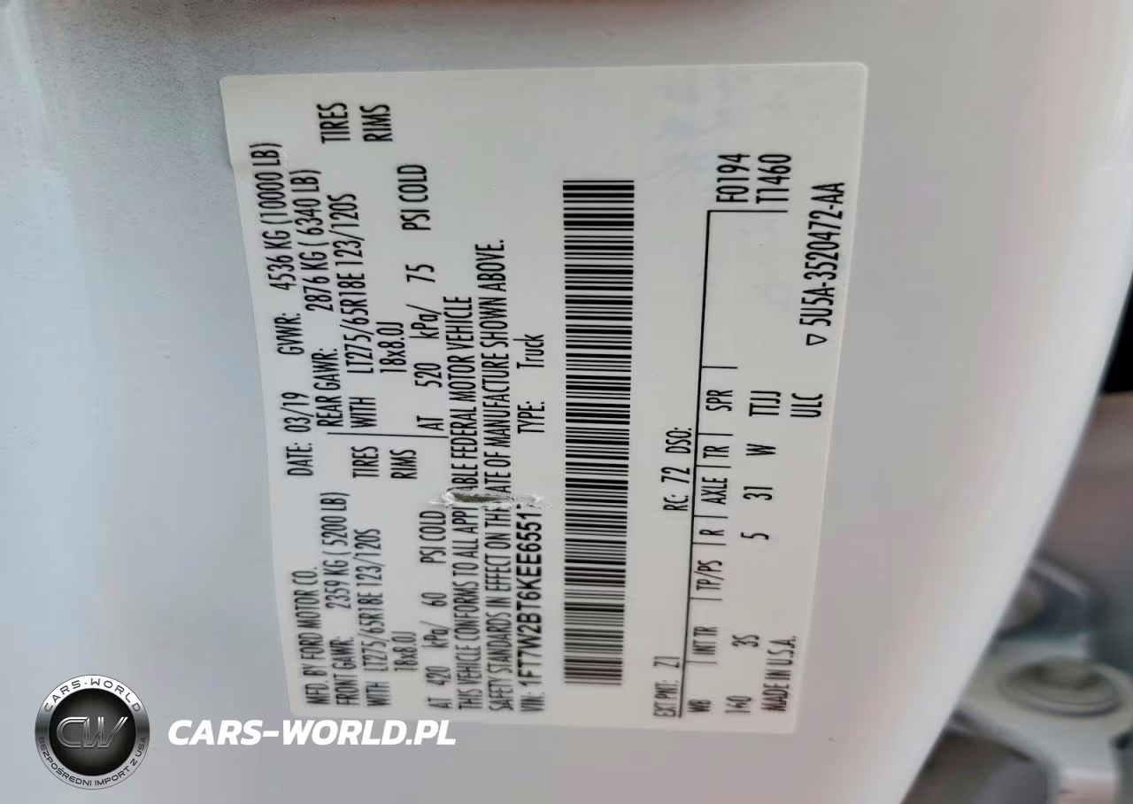 2019 Ford F250 Super Duty VIN:1FT7W2BT6KEE65517 - 12