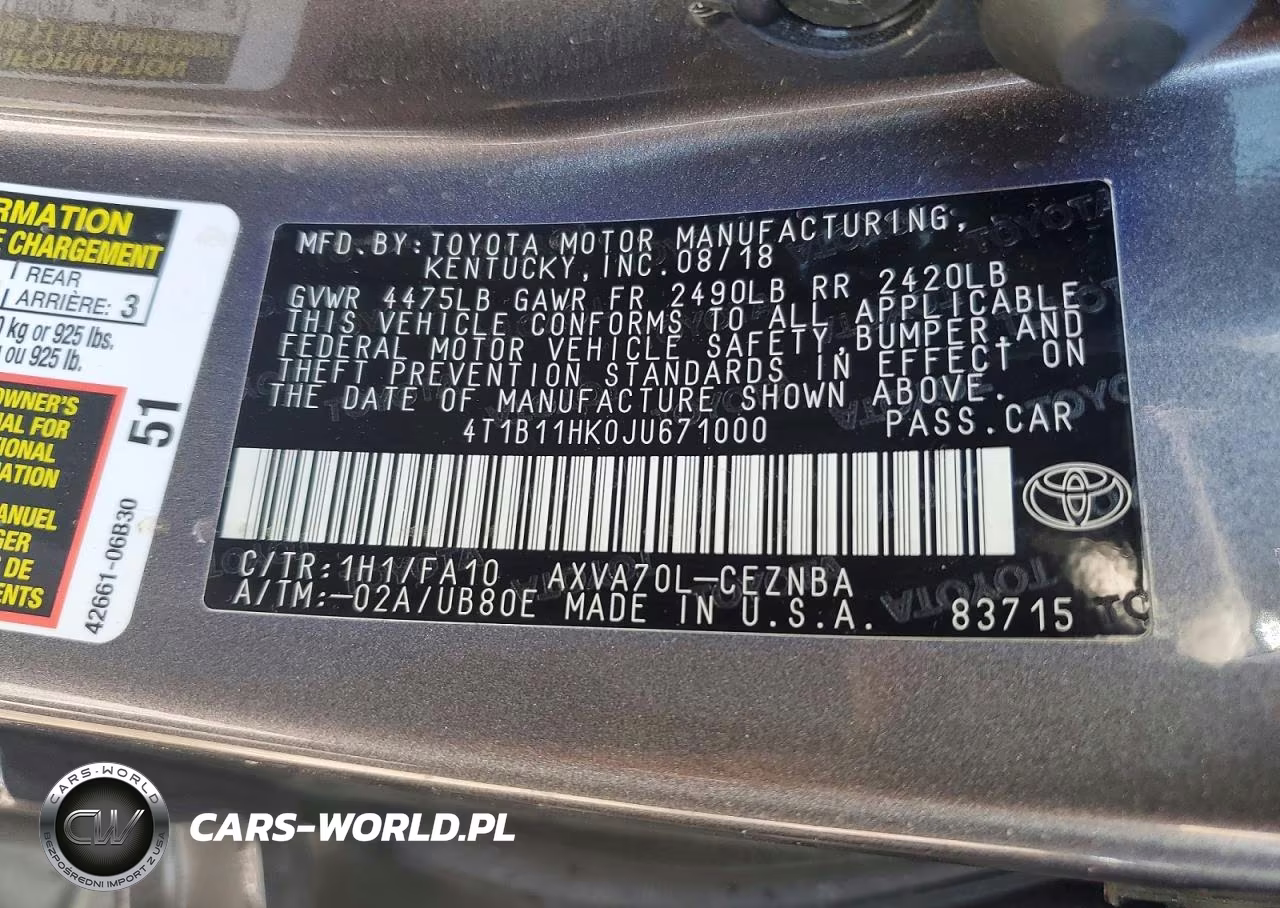 2018 Toyota Camry Le VIN:4T1B11HK0JU671000 - 12