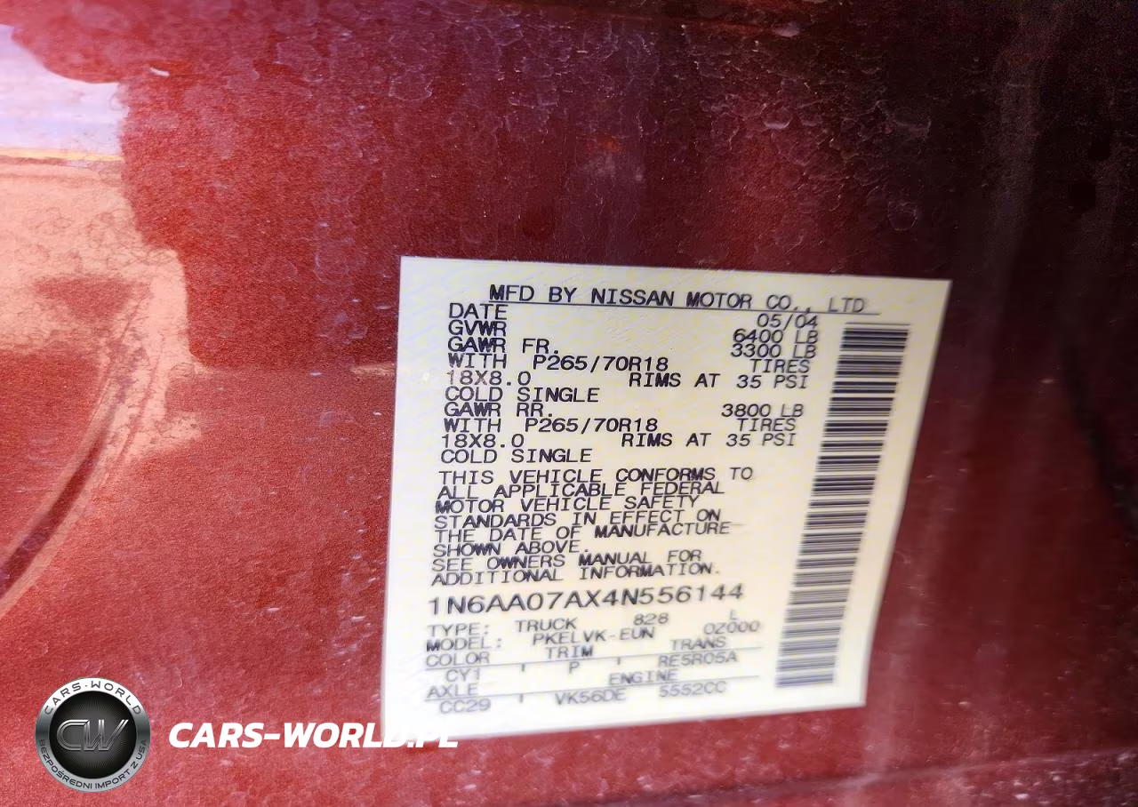 2004 Nissan Titan Xe VIN:1N6AA07AX4N556144 - 13