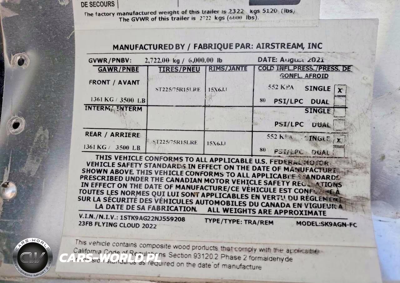 2022 Air Stream 23 Fb Flying Cloud VIN:1STK9AG22NJ559208 - 10