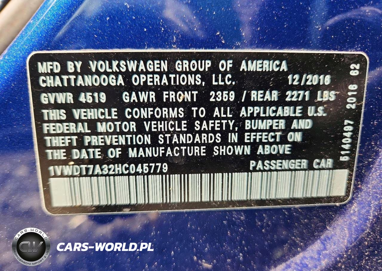 2017 Volkswagen Passat R-Line VIN:1VWDT7A32HC045779 - 12