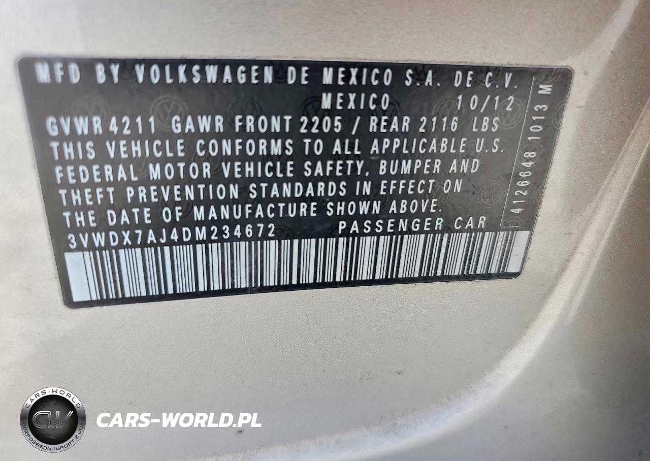 2013 Volkswagen Jetta Se VIN:3VWDX7AJ4DM234672 - 12