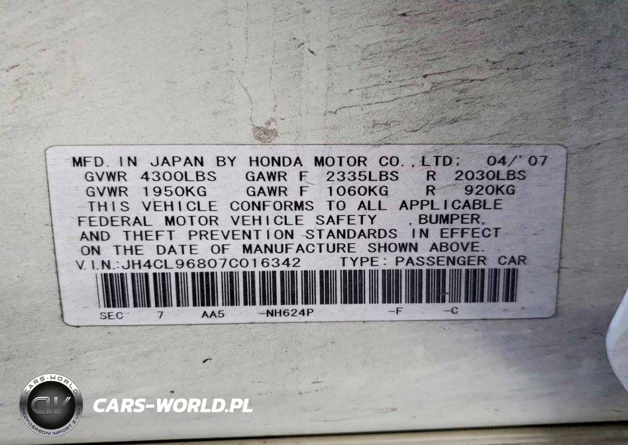 2007 Acura Tsx VIN:JH4CL96807C016342 - 12