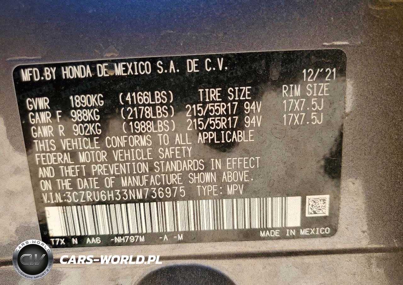 2022 Honda Hr-V Lx VIN:3CZRU6H33NM736975 - 14