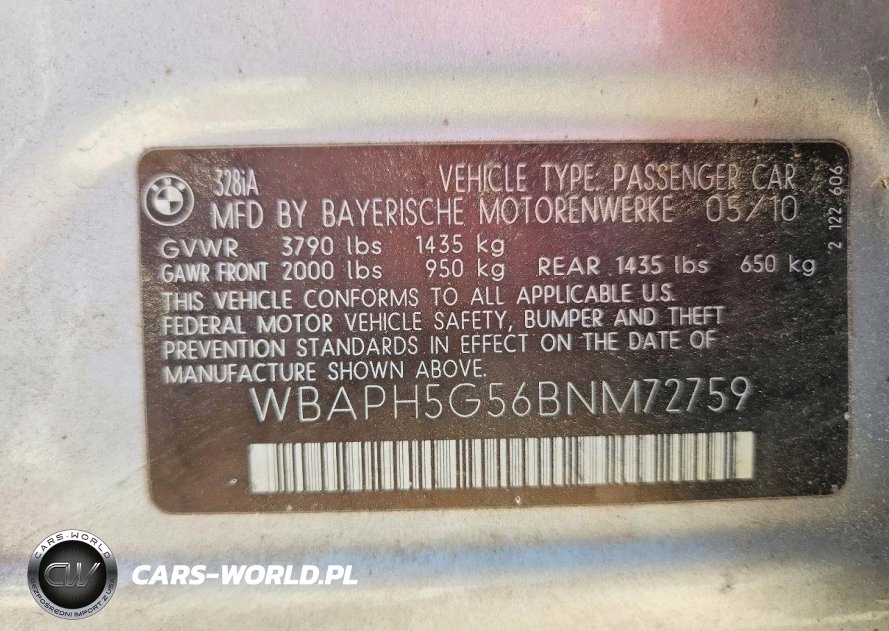 2011 BMW 328 I Sulev VIN:WBAPH5G56BNM72759 - 12