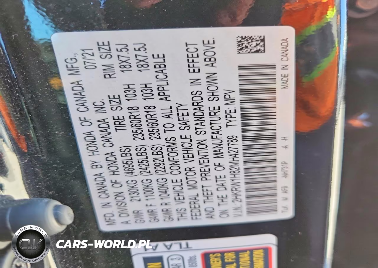 2021 Honda Cr-V Exl VIN:2HKRW1H82MH427789 - 12