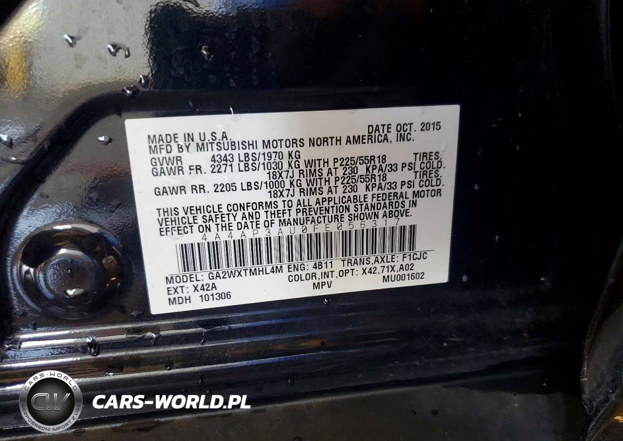 2015 Mitsubishi Outlander Sport Es VIN:4A4AP3AU0FE056317 - 14