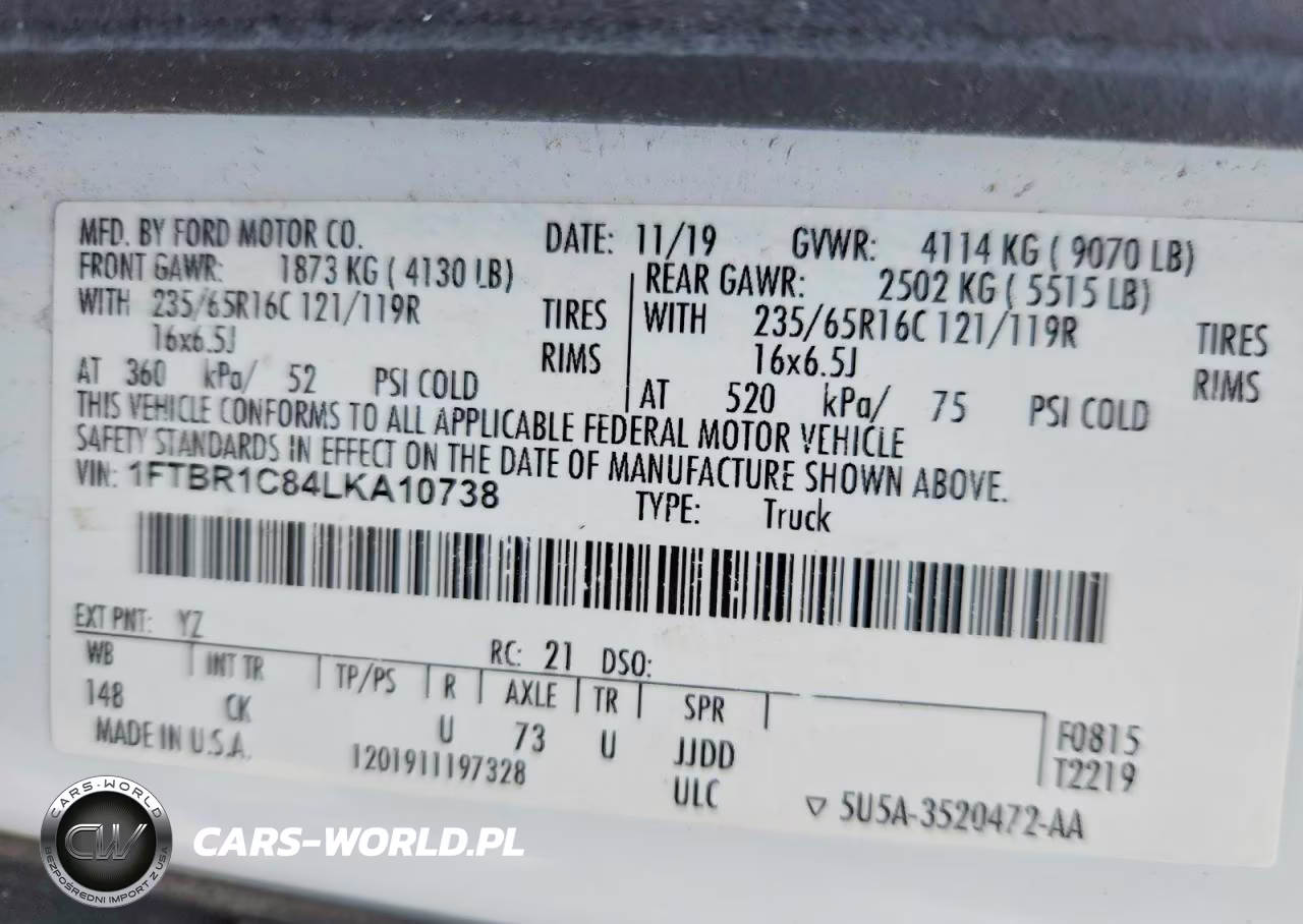 2020 Ford Transit T-250 VIN:1FTBR1C84LKA10738 - 13