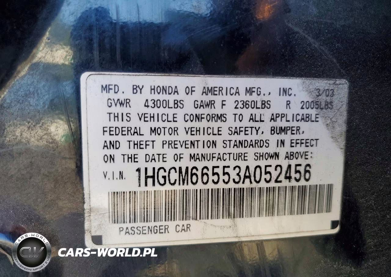 2003 Honda Accord Ex VIN:1HGCM66553A052456 - 13