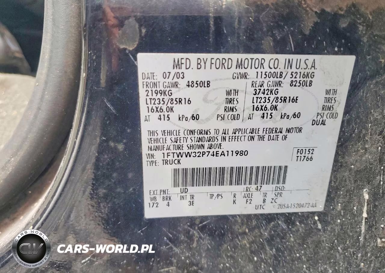 2004 Ford F350 Super Duty VIN:1FTWW32P74EA11980 - 12