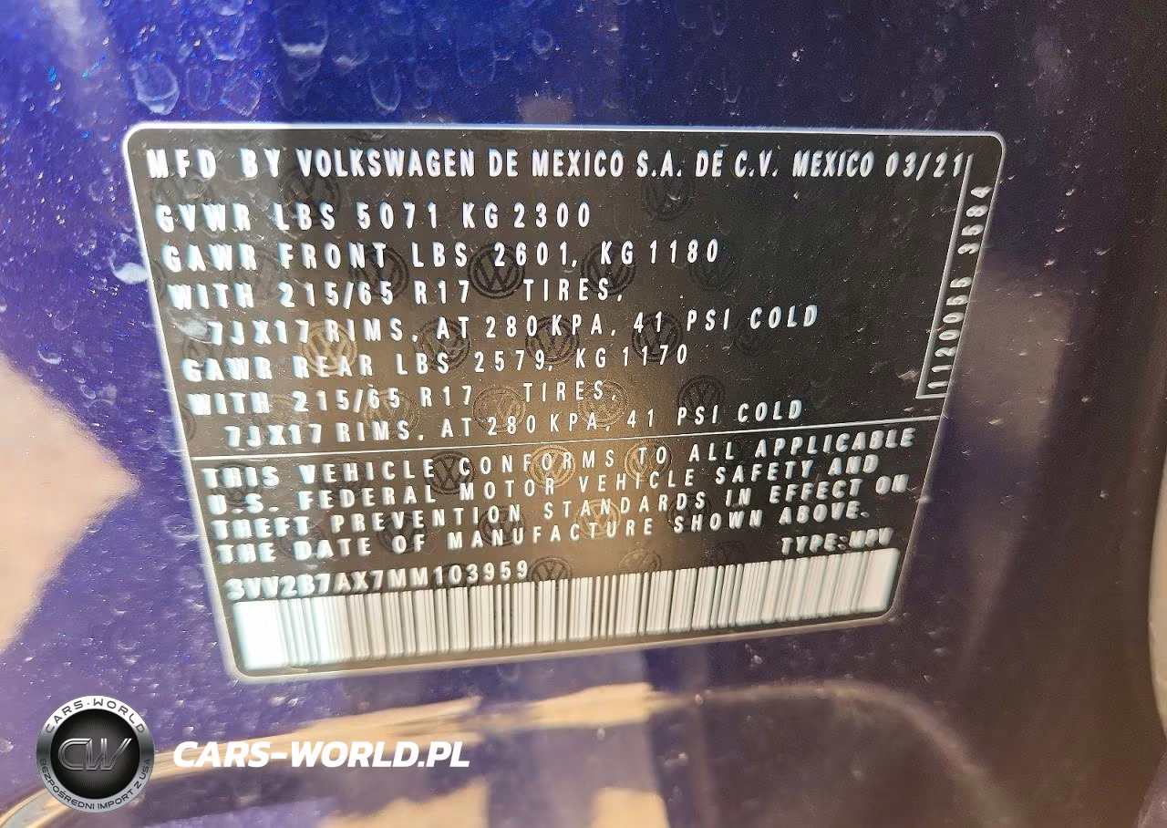 2021 Volkswagen Tiguan Se VIN:3VV2B7AX7MM103959 - 13