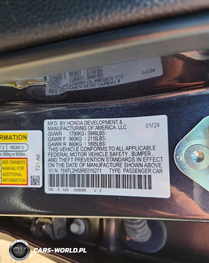 2024 Honda Civic Lx VIN:19XFL2H58RE016271 - 12
