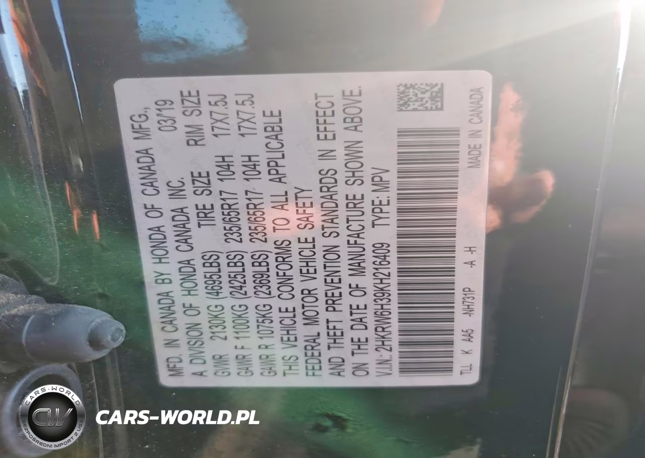 2019 Honda Cr-V Lx VIN:2HKRW6H39KH216409 - 13