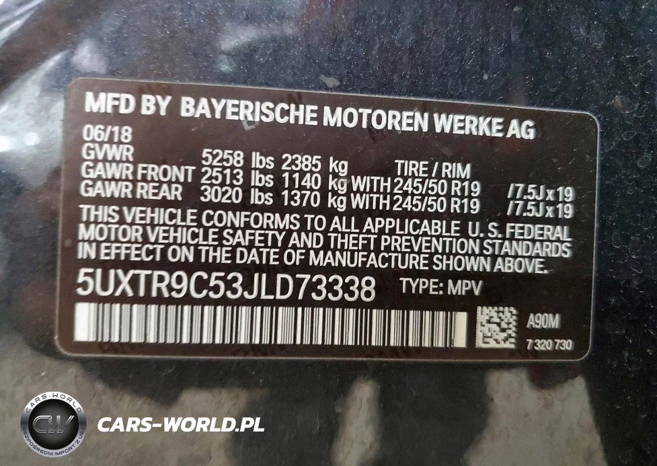 2018 BMW X3 xDrive30I VIN:5UXTR9C53JLD73338 - 13