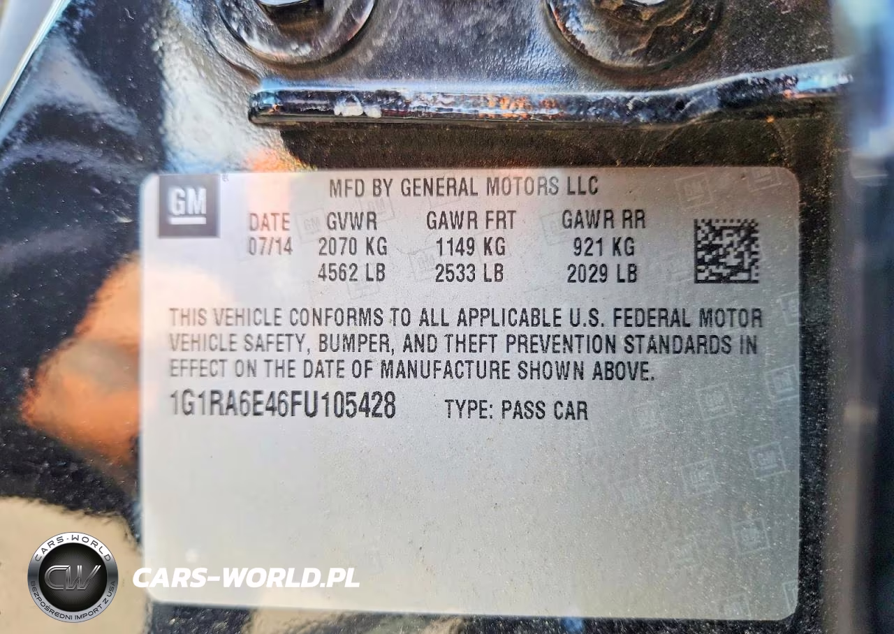 2015 Chevrolet Volt VIN:1G1RA6E46FU105428 - 12