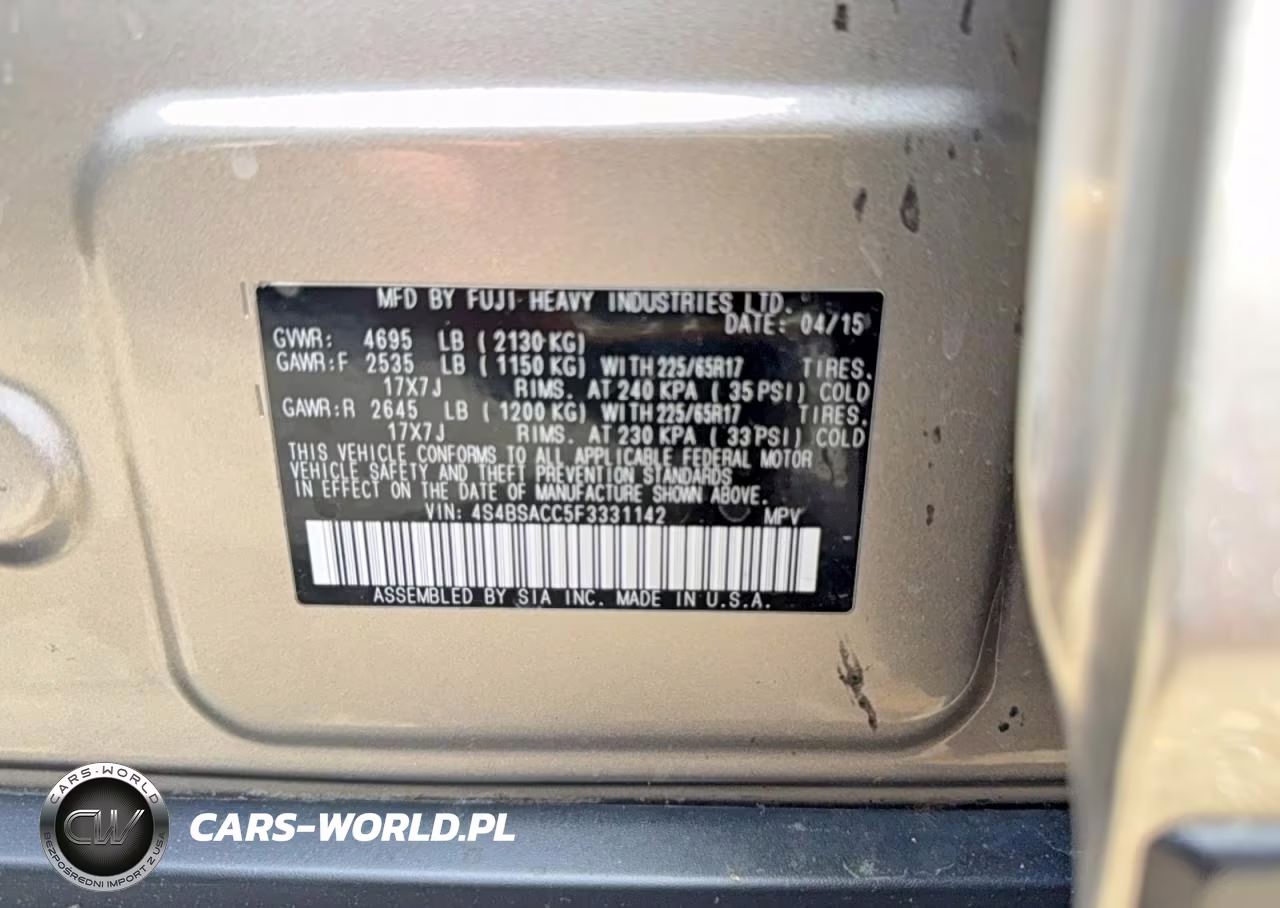 2015 Subaru Outback 2.5I Premium VIN:4S4BSACC5F3331142 - 10