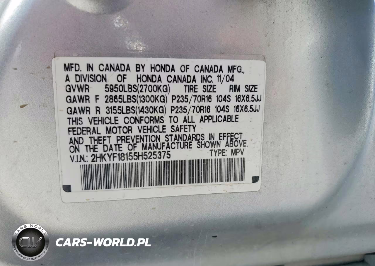 2005 Honda Pilot Lx VIN:2HKYF18155H525375 - 13
