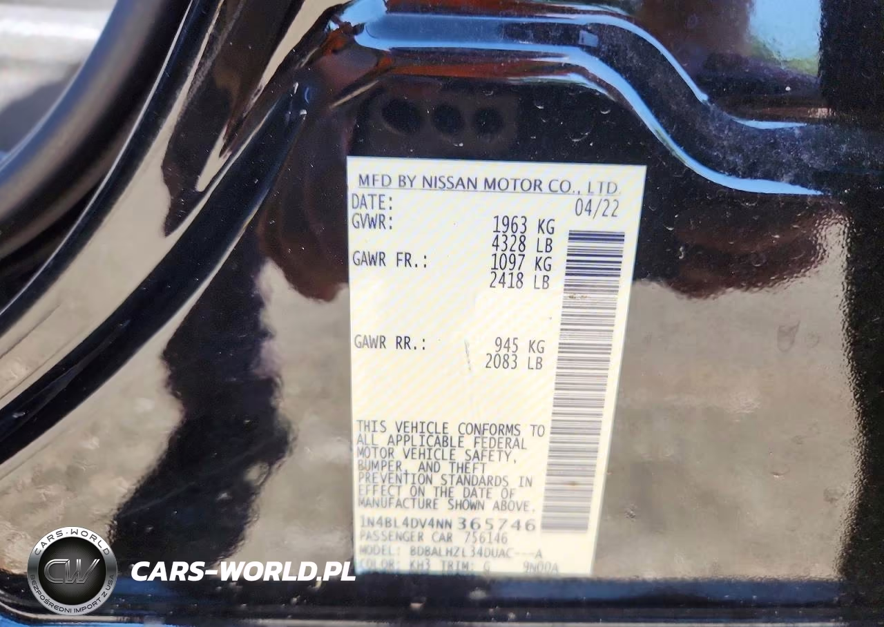 2022 Nissan Altima Sv VIN:1N4BL4DV4NN365746 - 12