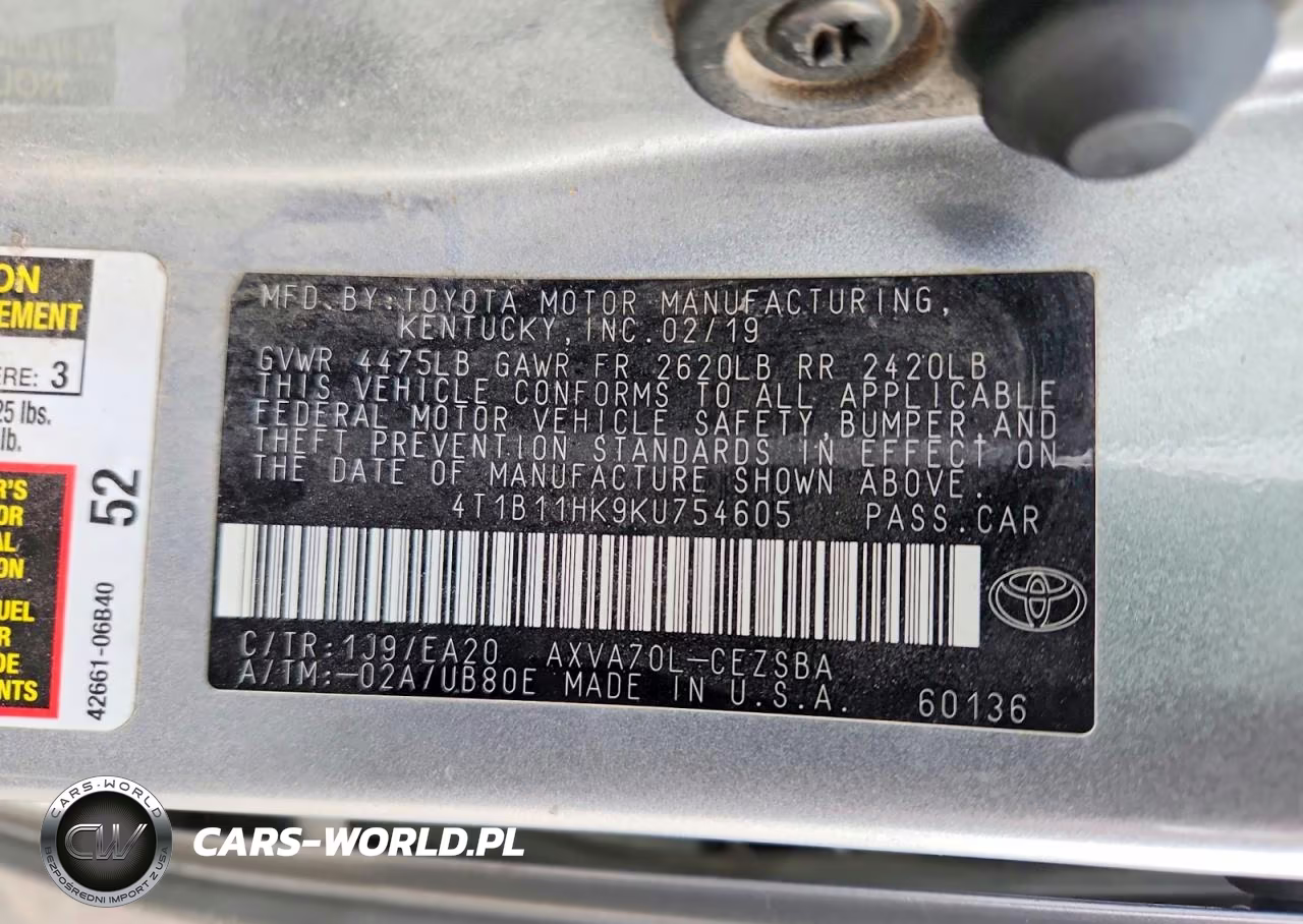 2019 Toyota Camry Se VIN:4T1B11HK9KU754605 - 12