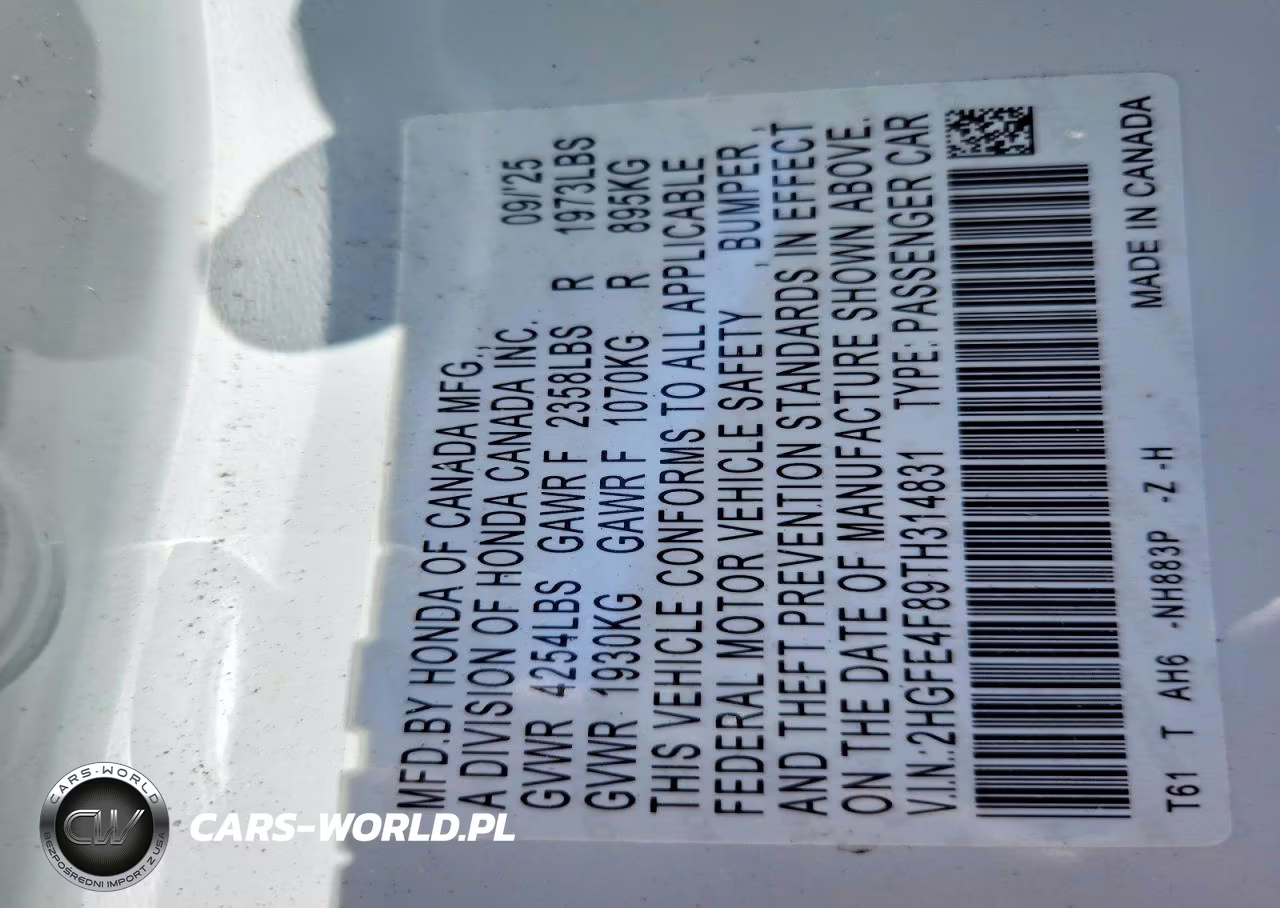 2026 Honda Civic Sport VIN:2HGFE4F89TH314831 - 12