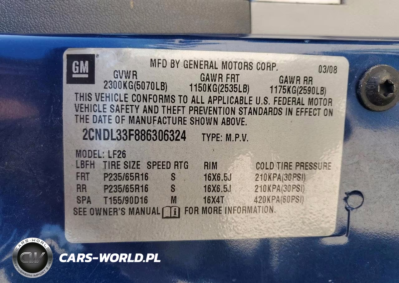 2008 Chevrolet Equinox Lt VIN:2CNDL33F886306324 - 13
