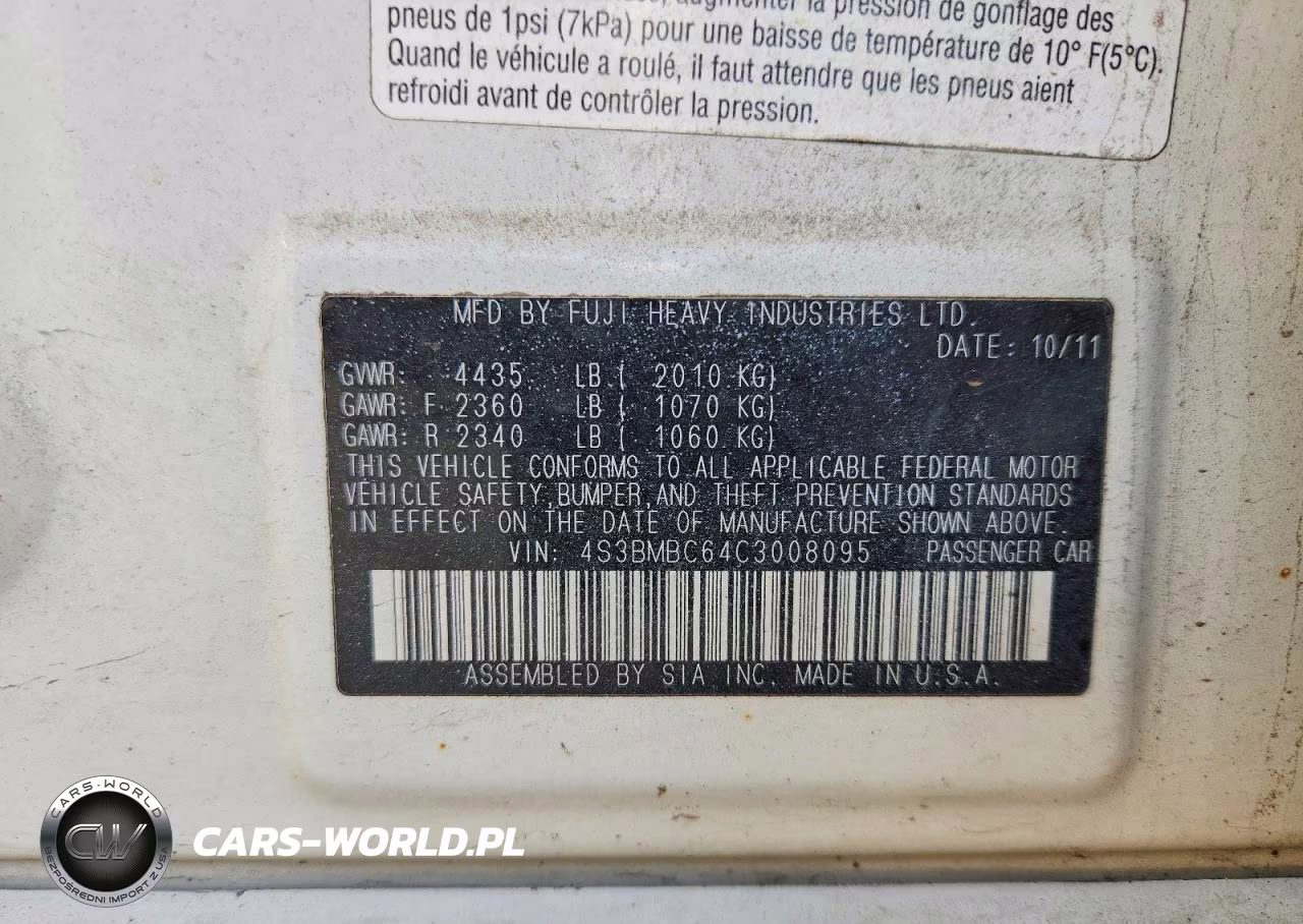 2012 Subaru Legacy 2.5I Premium VIN:4S3BMBC64C3008095 - 12