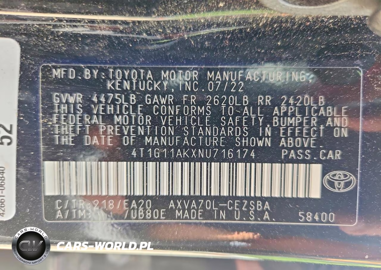 2022 Toyota Camry Se VIN:4T1G11AKXNU716174 - 13