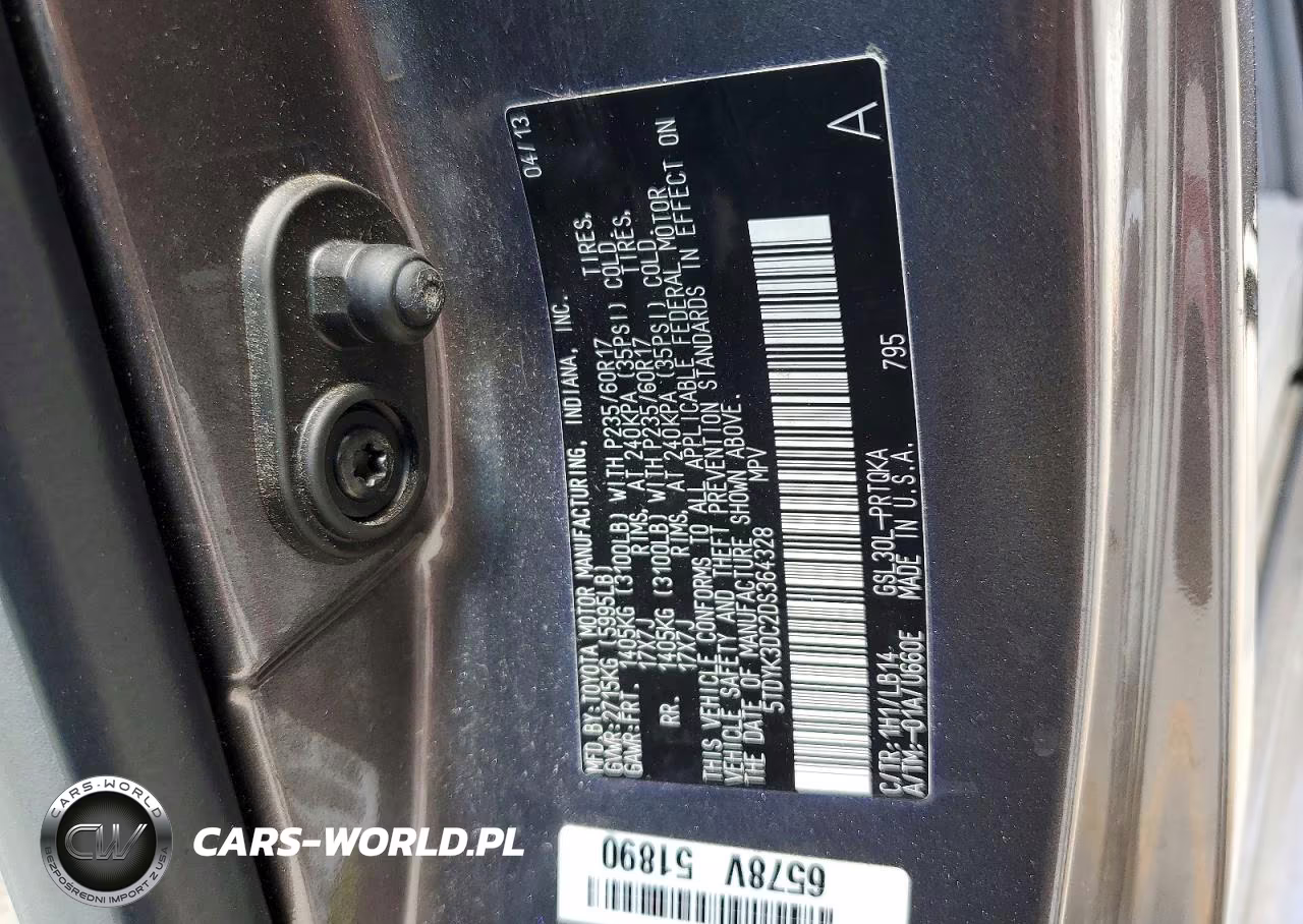 2013 Toyota Sienna Xle 8-Passenger VIN:5TDYK3DC2DS364328 - 13