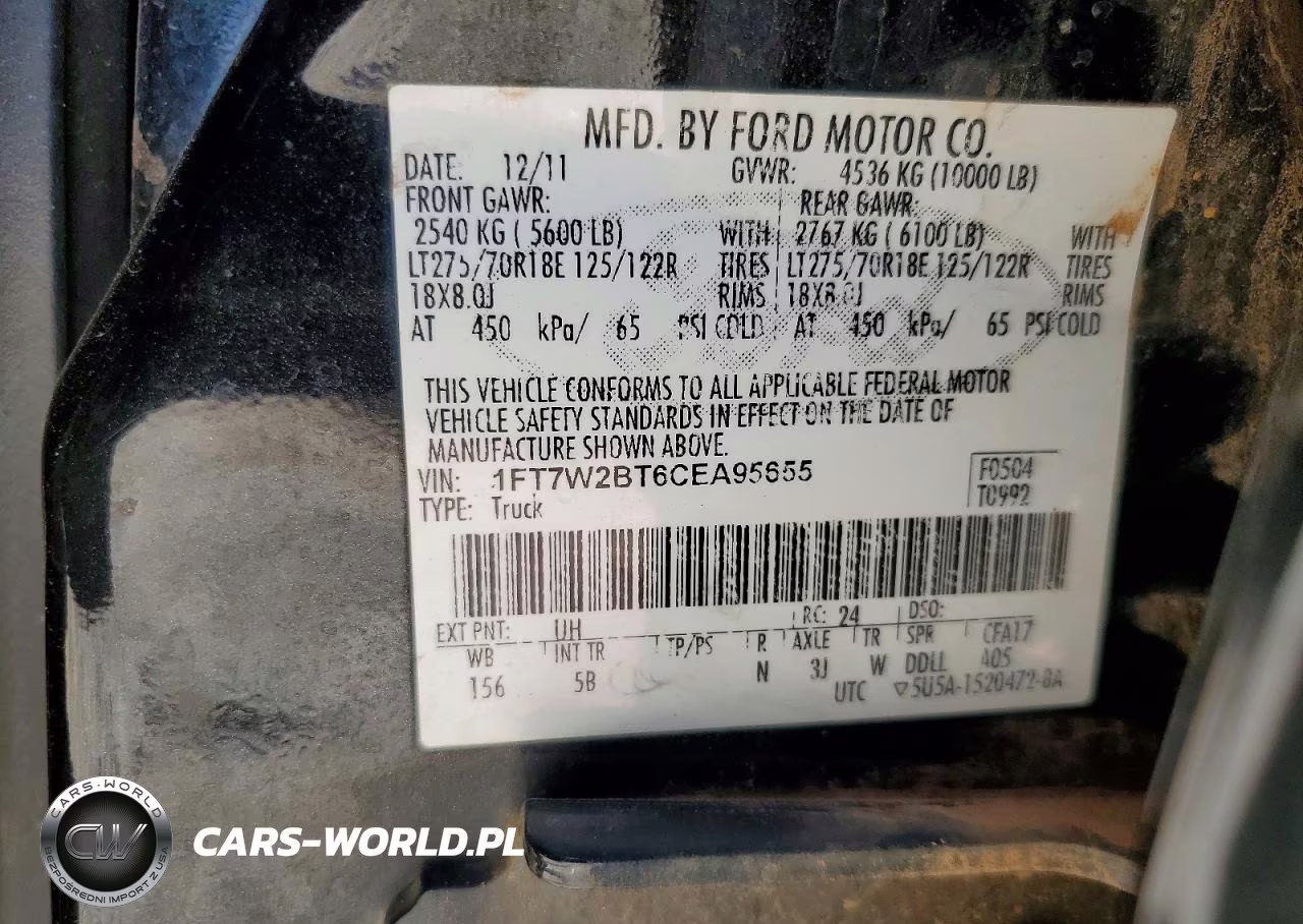 2012 Ford F250 Super Duty VIN:1FT7W2BT6CEA95655 - 12