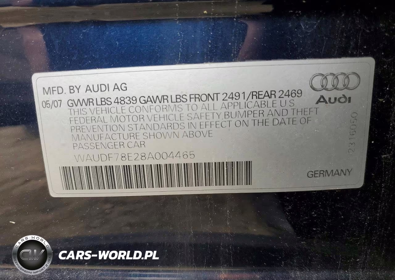 2008 Audi A4 2.0T Quattro VIN:WAUDF78E28A004465 - 12