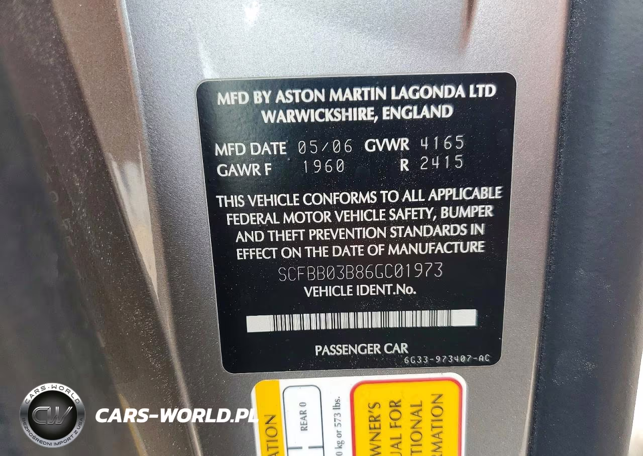 2006 Aston Martin V8 Vantage VIN:SCFBB03B86GC01973 - 13