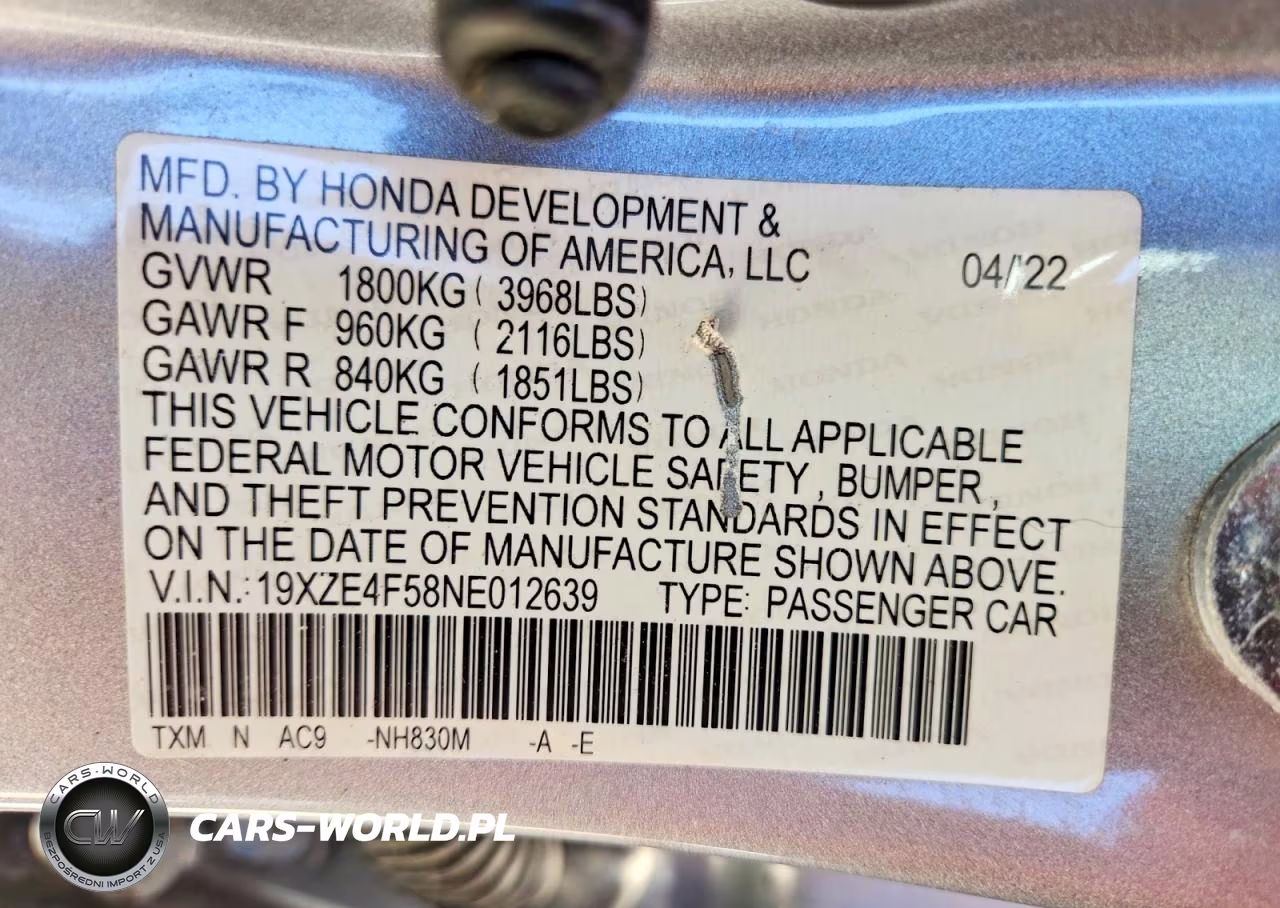 2022 Honda Insight Ex VIN:19XZE4F58NE012639 - 13