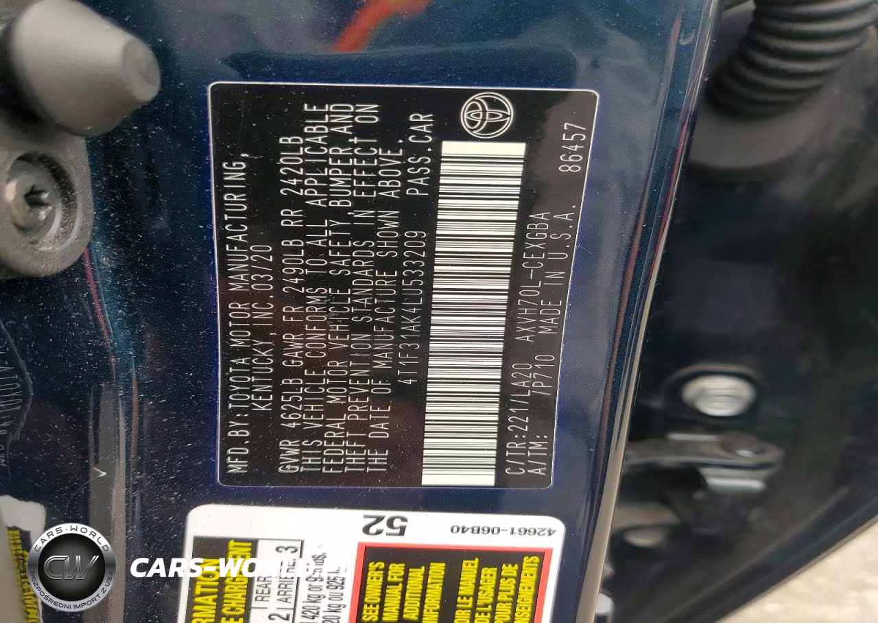 2020 Toyota Camry Xle VIN:4T1F31AK4LU533209 - 12
