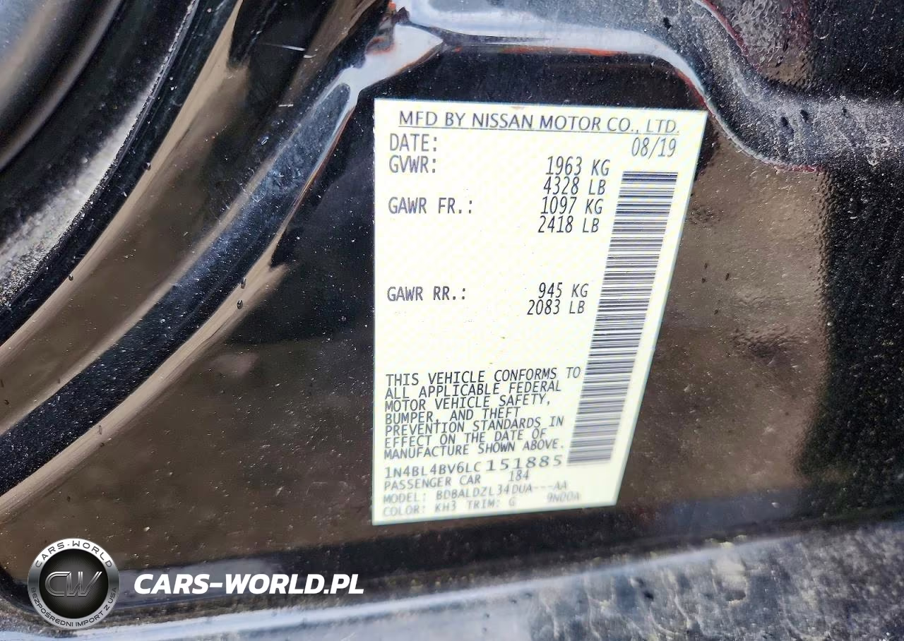 2020 Nissan Altima S VIN:1N4BL4BV6LC151885 - 12