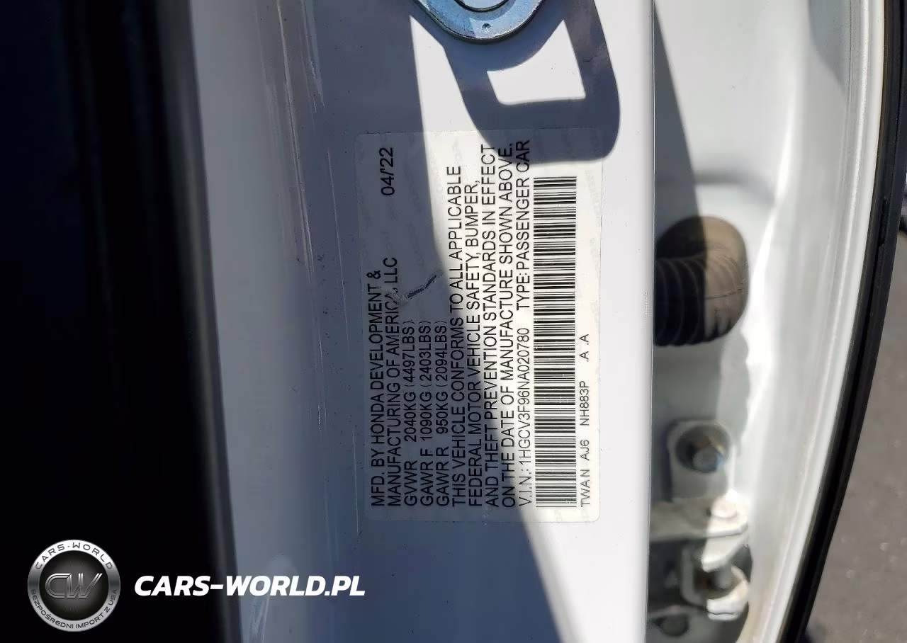 2022 Honda Accord Touring Hybrid VIN:1HGCV3F96NA020780 - 12