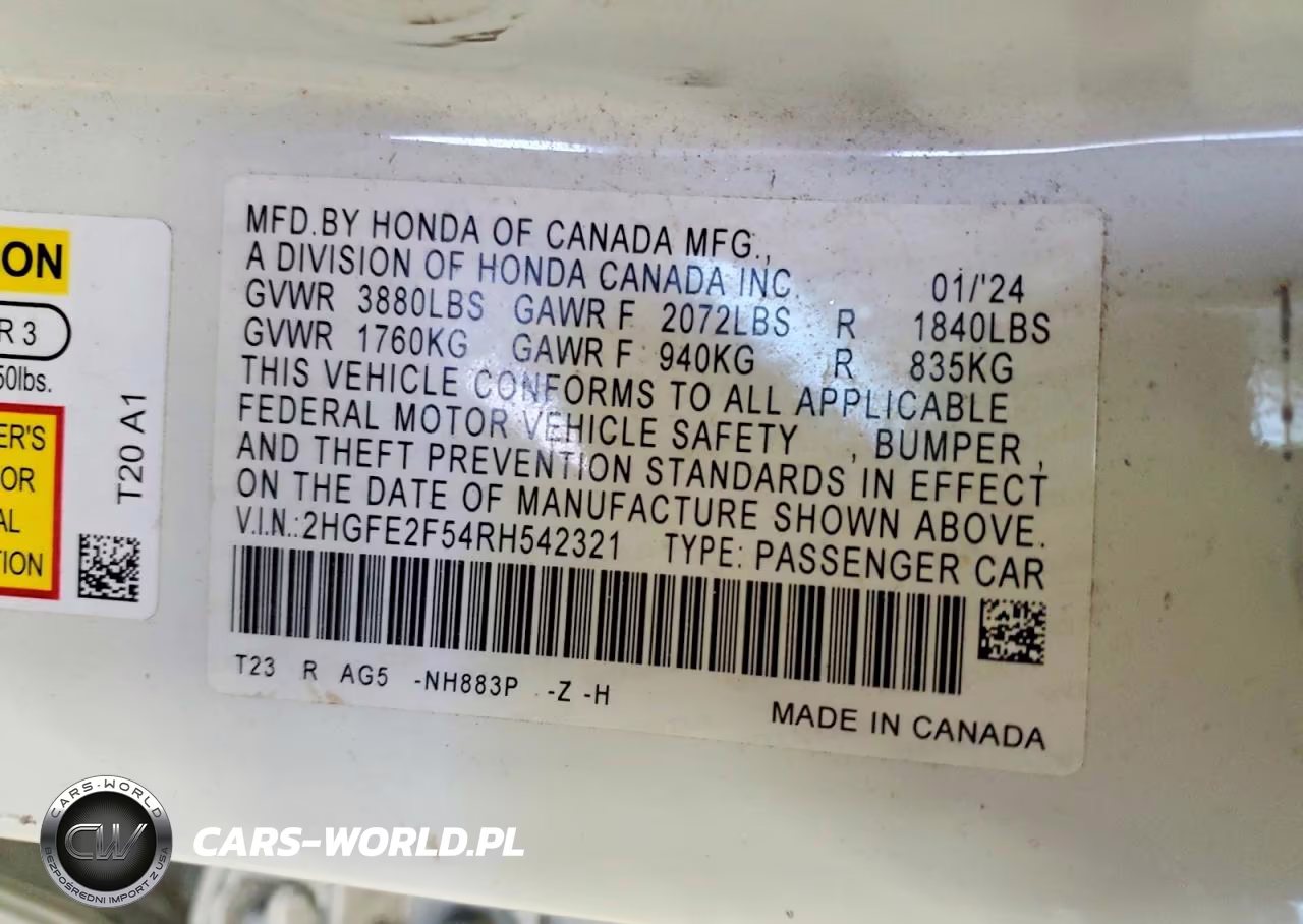 2024 Honda Civic Sport VIN:2HGFE2F54RH542321 - 12