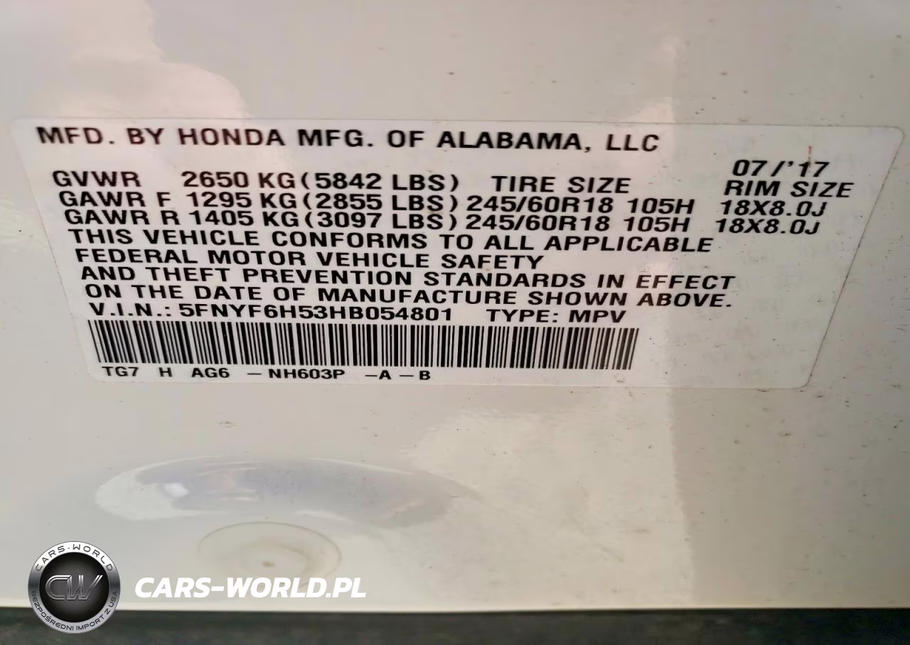 2017 Honda Pilot Exl VIN:5FNYF6H53HB054801 - 13