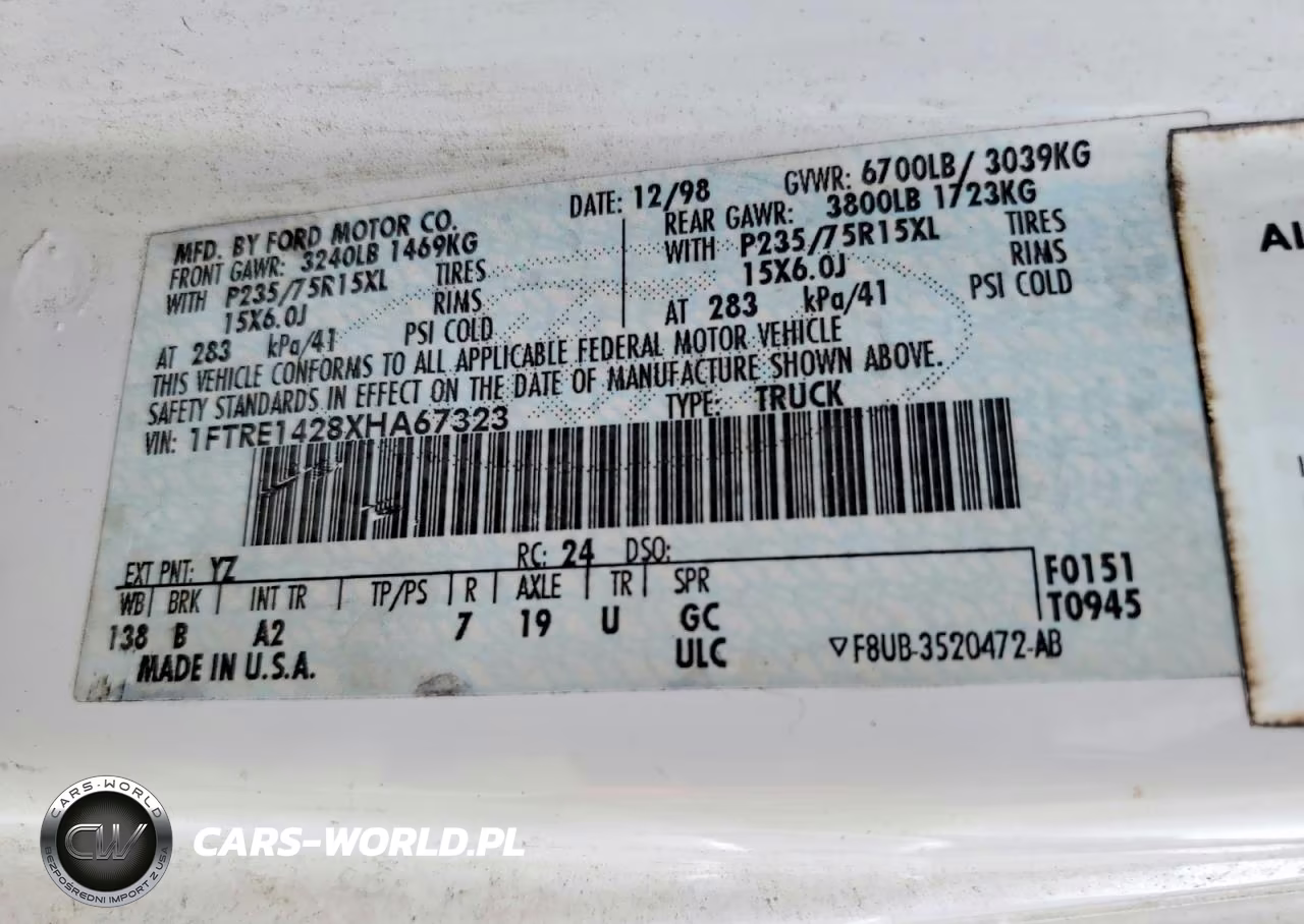 1999 Ford E150 Delivery Van VIN:1FTRE1428XHA67323 - 12