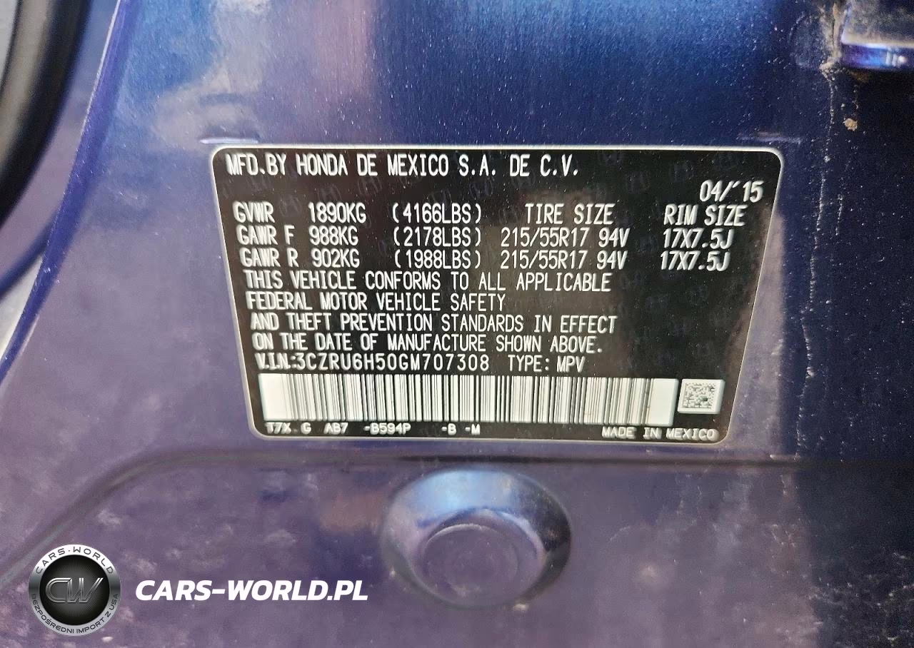 2016 Honda Hr-V Ex VIN:3CZRU6H50GM707308 - 12