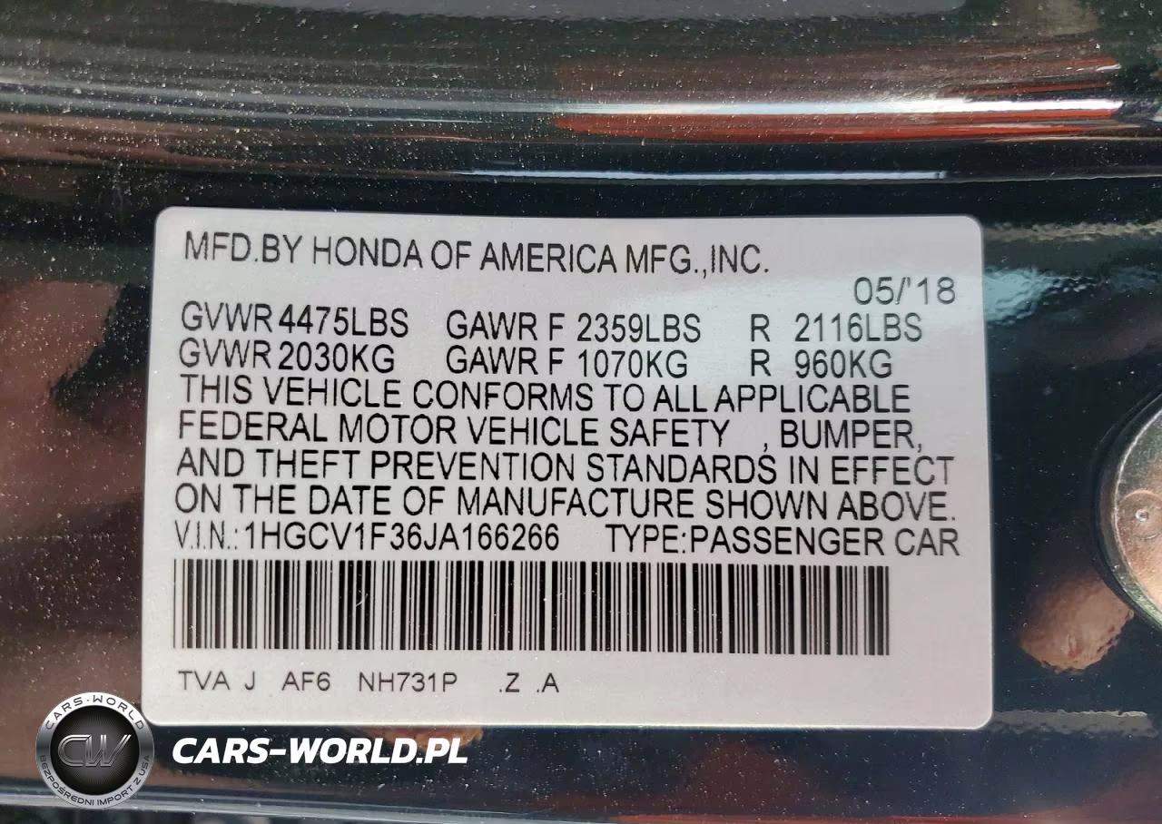 2018 Honda Accord Sport VIN:1HGCV1F36JA166266 - 13
