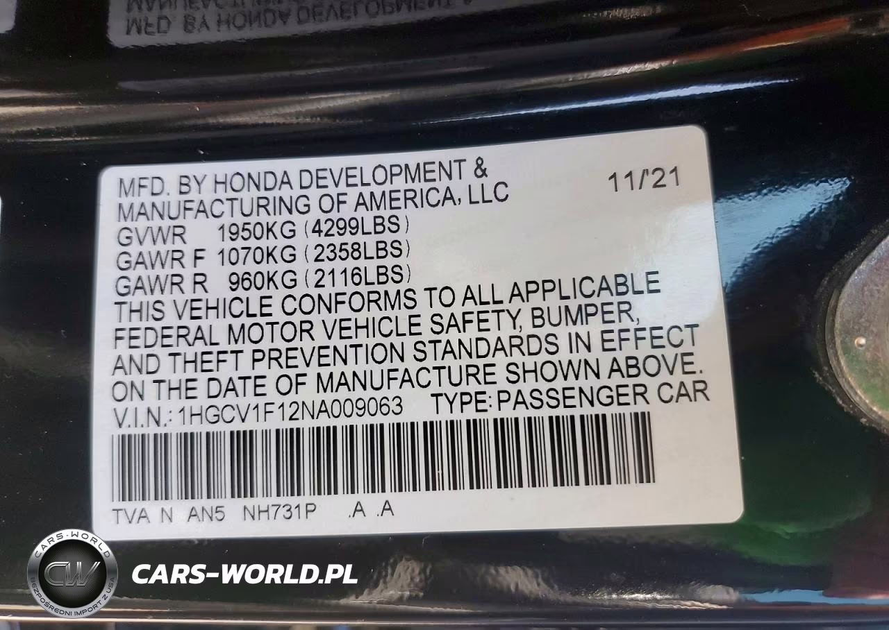 2022 Honda Accord Lx VIN:1HGCV1F12NA009063 - 12