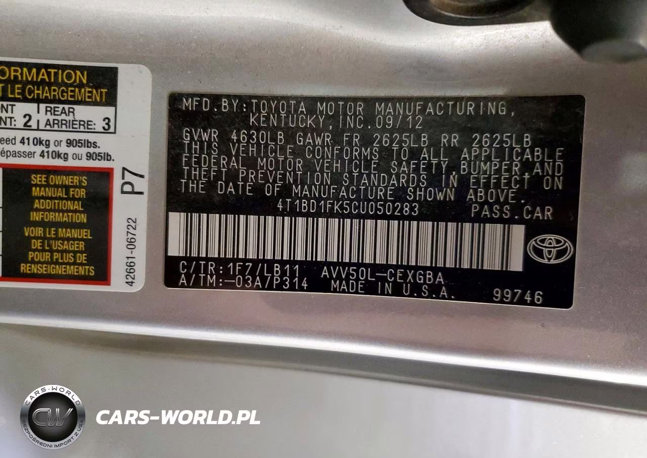 2012 Toyota Camry Hybrid Xle VIN:4T1BD1FK5CU050283 - 13