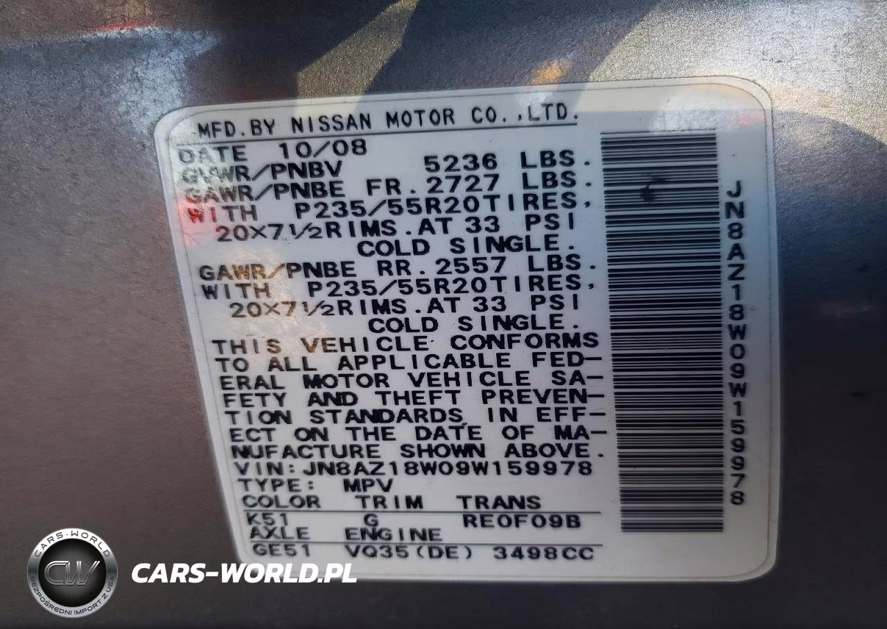 2009 Nissan Murano S VIN:JN8AZ18W09W159978 - 13