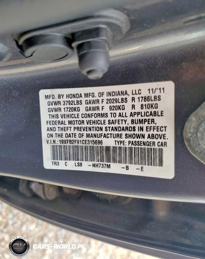 2012 Honda Civic Exl VIN:19XFB2F91CE315696 - 12